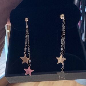 14kt Gold Star Dangle Earrings, Brand New